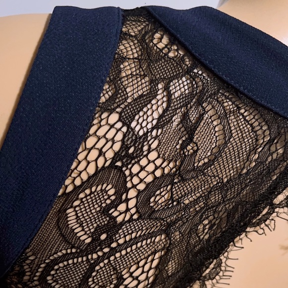 BCBGeneration Navy Blue Black Lace Inset Pleated Skirt Cutout Side Mini Dress 2 - Picture 7 of 15